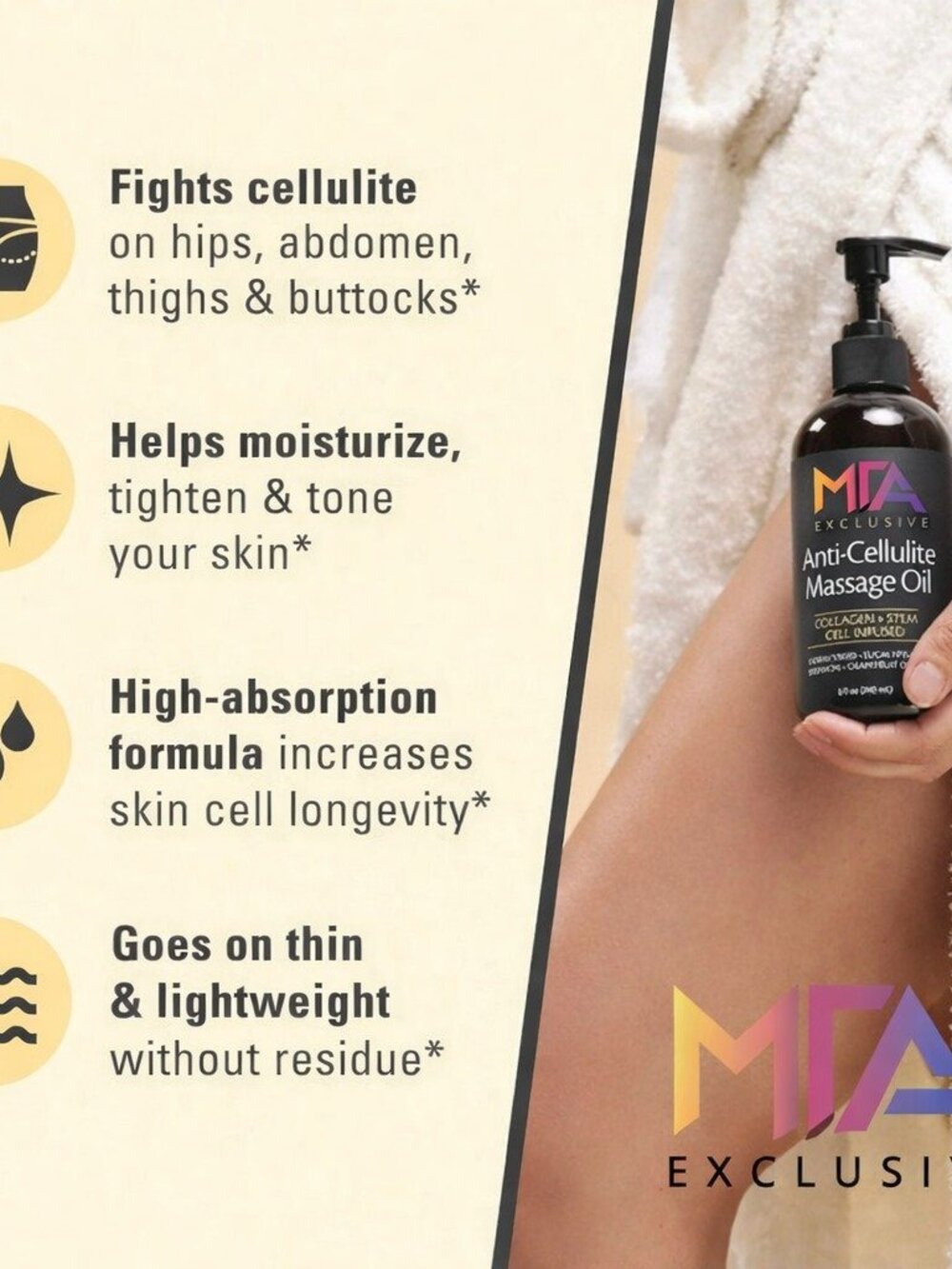 MFA Exclusive Anti-Cellulite Massage Oil 8oz | Firming & Tightening Body Oil - Picture 7 of 8